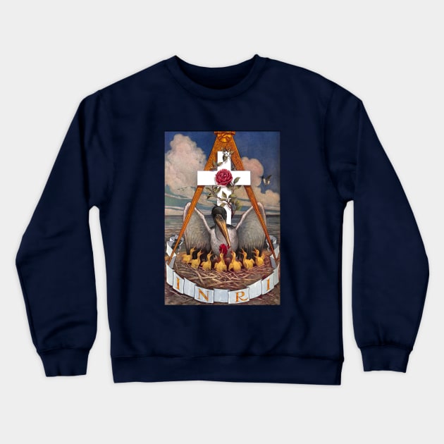 The Rosicrucian Symbolic Pelican Feeds Spiritual Wisdom to its Brood Crewneck Sweatshirt by Star Scrunch